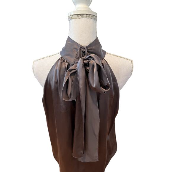 French Connection High Neck Silk Halter Top Shark Gray 8 - Picture 2 of 7